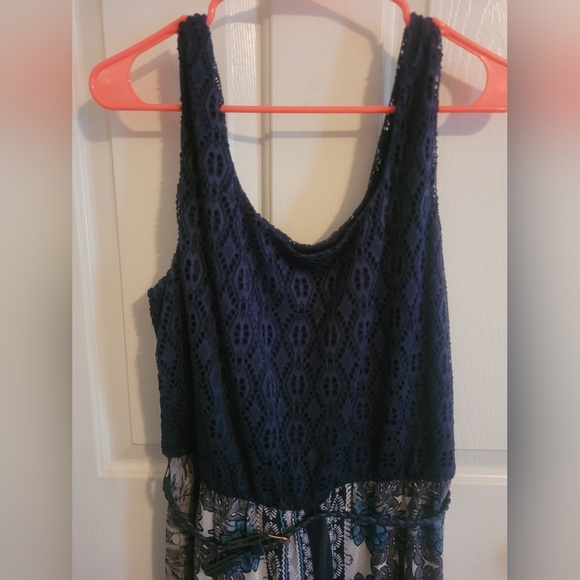 Blue maxi dress with belt L/XL - Picture 3 of 3